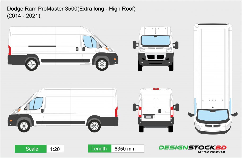 Dodge Ram ProMaster 3500(Extra long high) Blueprint/outline/Template