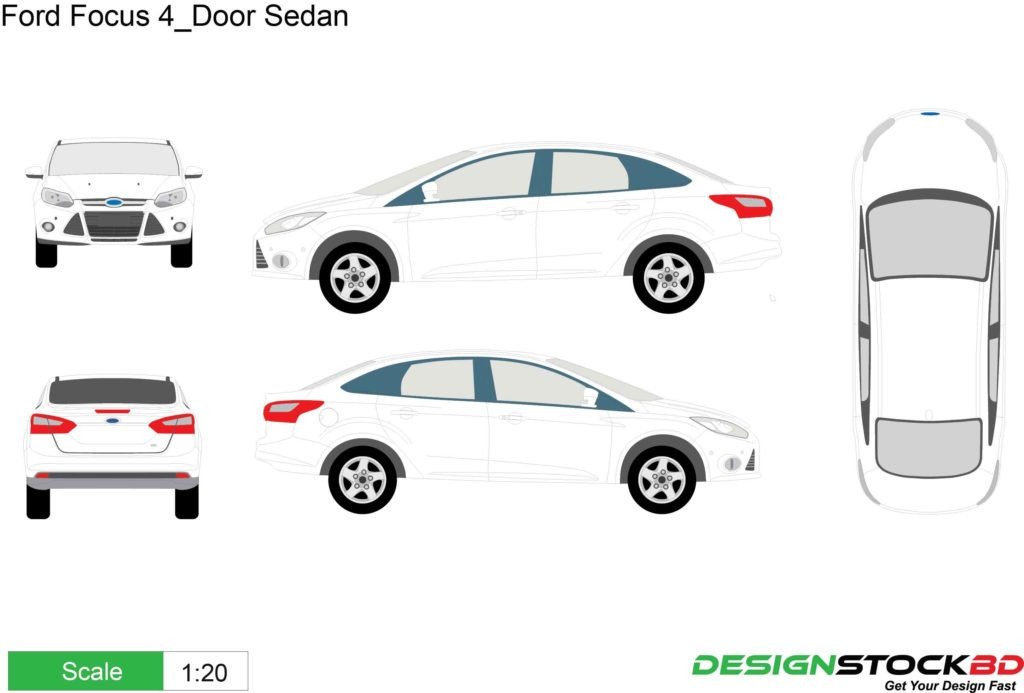 Ford Focus 4_Door Sedan | Blueprint/Outline/Template Download