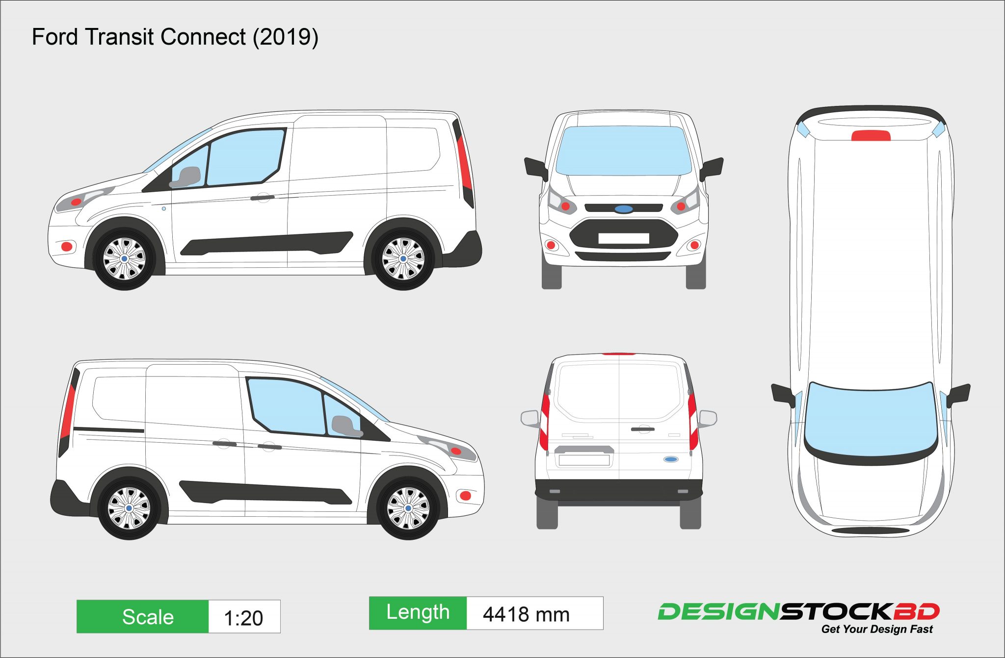 Ford Transit Connect XL Short Wheel Base (2018 2019) Blueprint