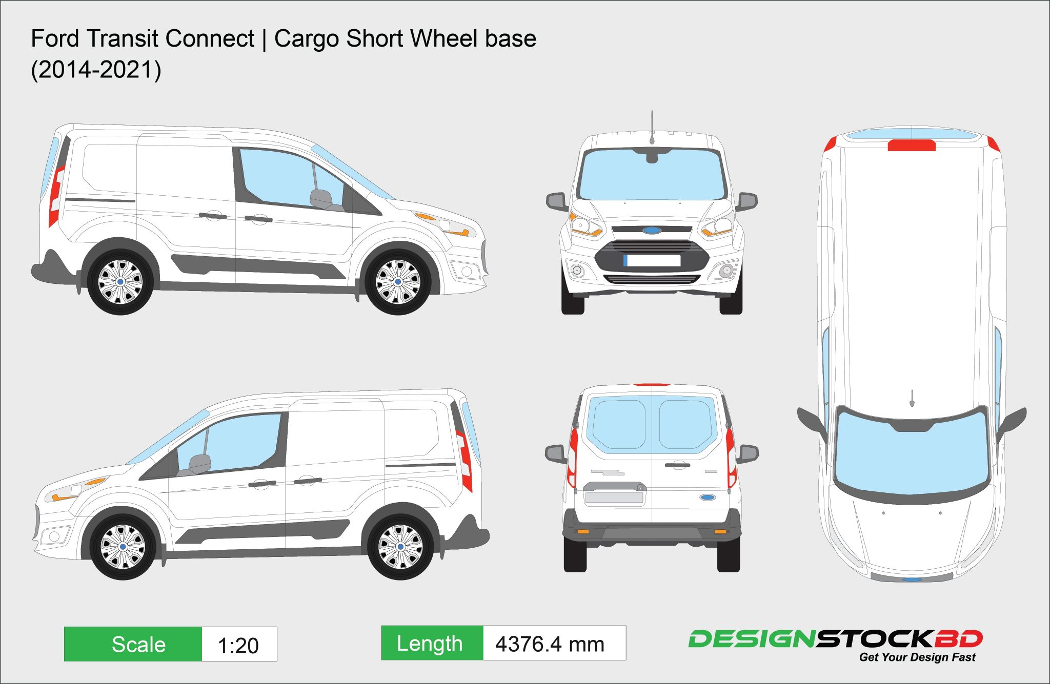 Ford Transit Connect (2014-2021) | Cargo short wheelbase Blueprint ...