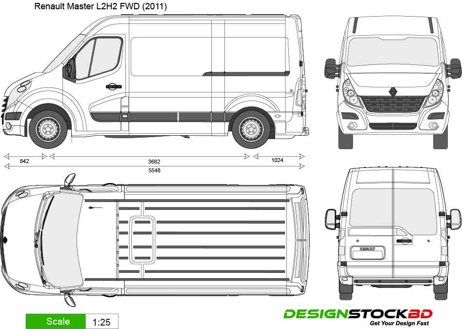 Renault Master L2h2 Fwd 2011 Template Outline Blueprint