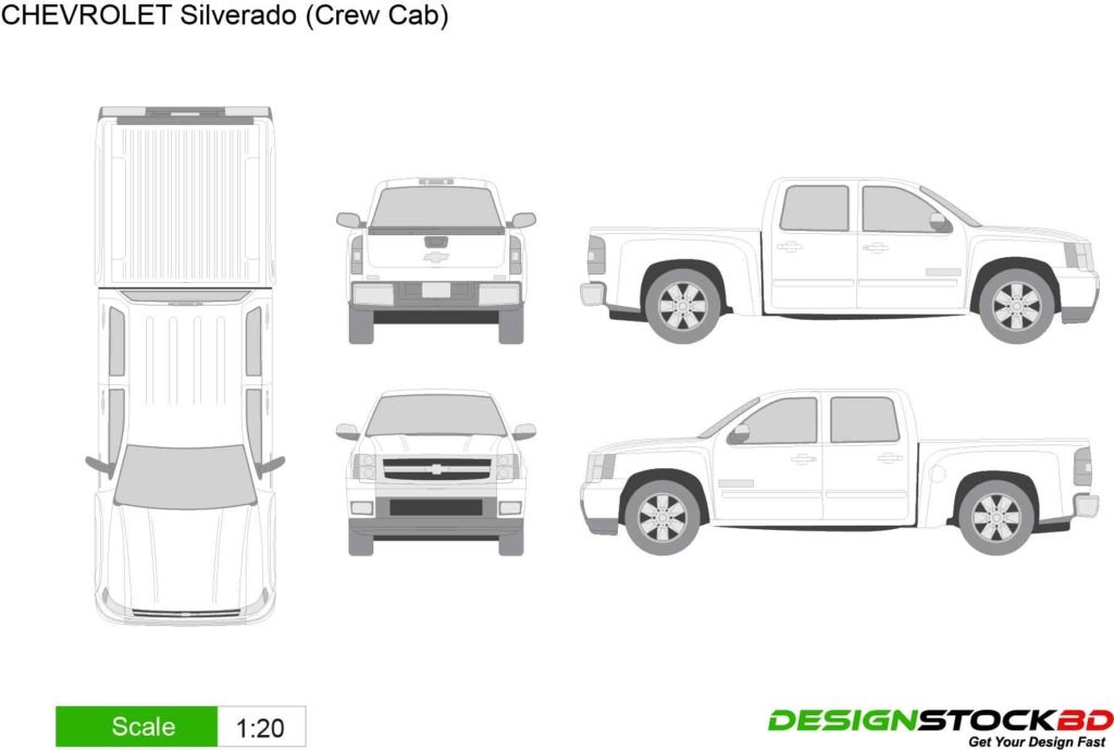 CHEVROLET Silverado (Crew Cab) Vehicle Template/outline ...