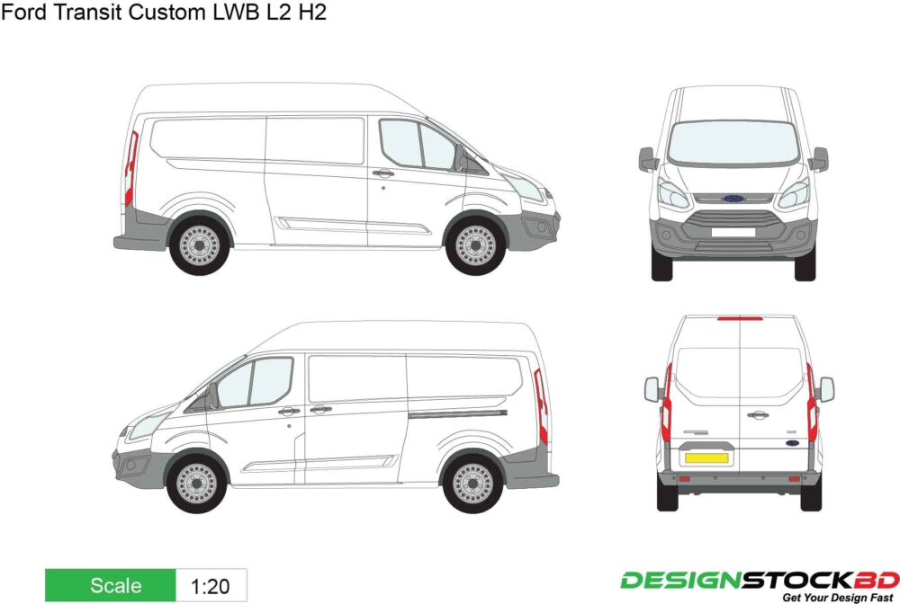 Ford Transit Custom LWB L2H2 Van Template / Vehicle blueprint