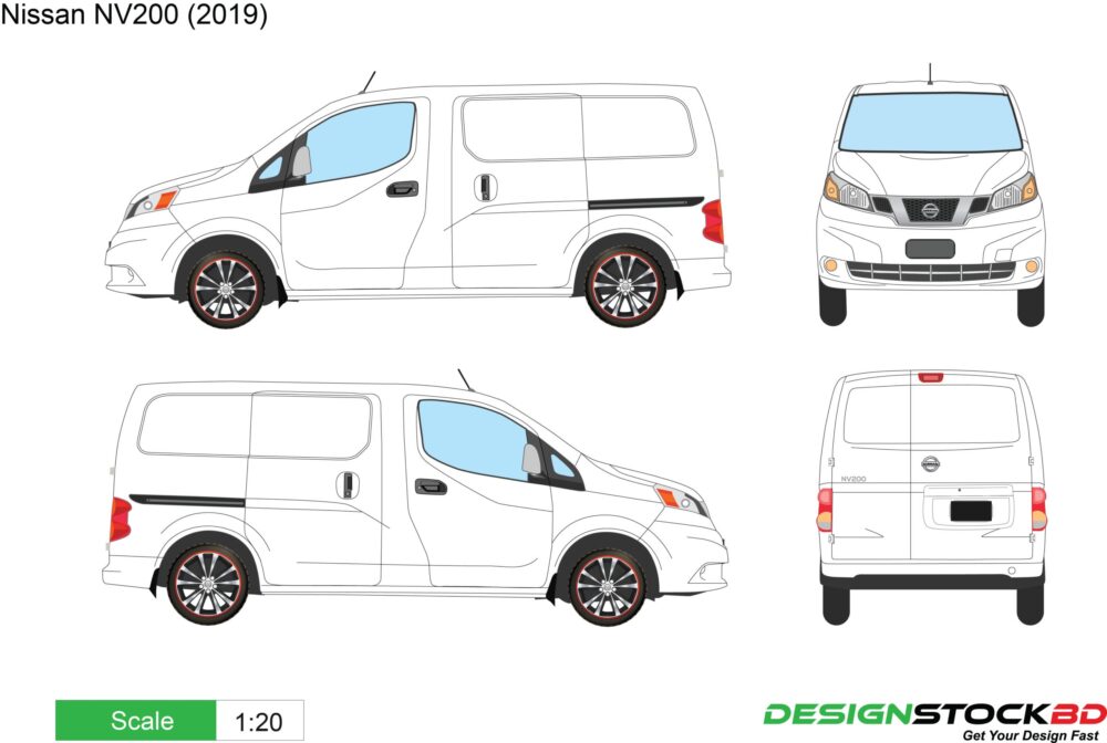 Nissan NV200 (2019) Van Template Vehicle blueprint/Outline