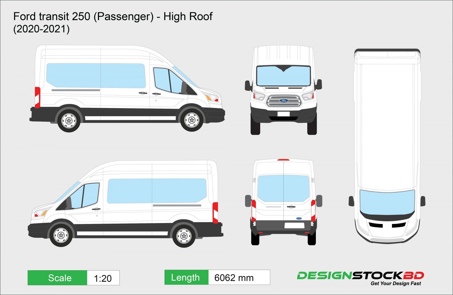 (2020-2021) Ford transit 250 - High Roof (Passenger) | Van Template ...