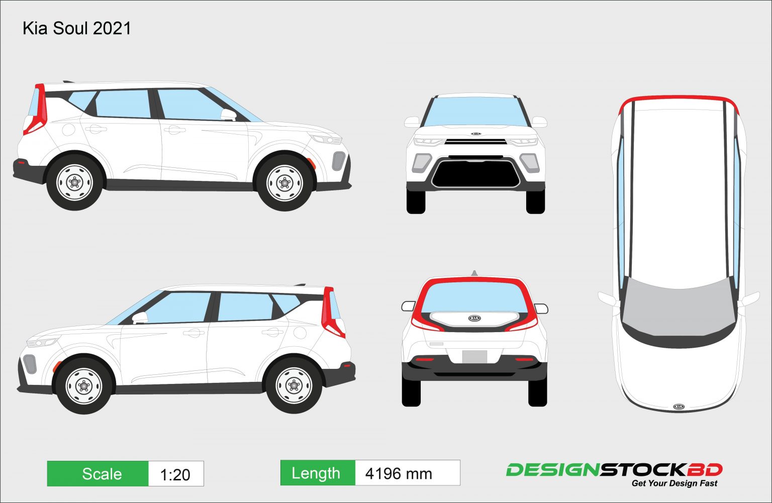 Kia Soul (2021) Car Template  Vehicle Blueprint/Outline