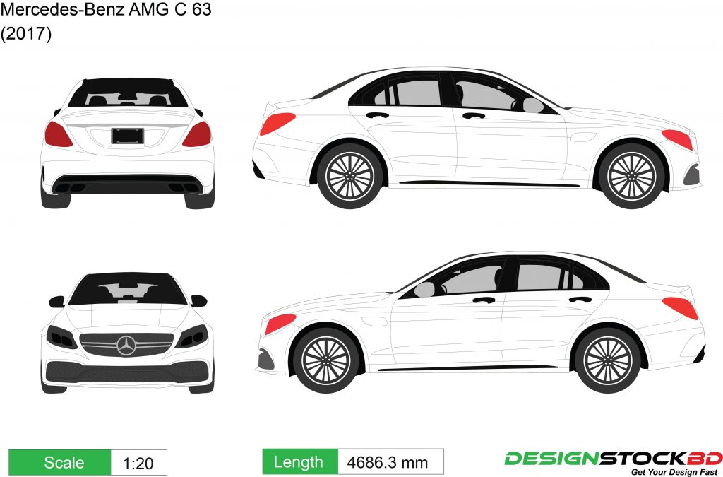 Mercedes-Benz AMG C 63 (2017) | Car Template | Vehicle Outline ...