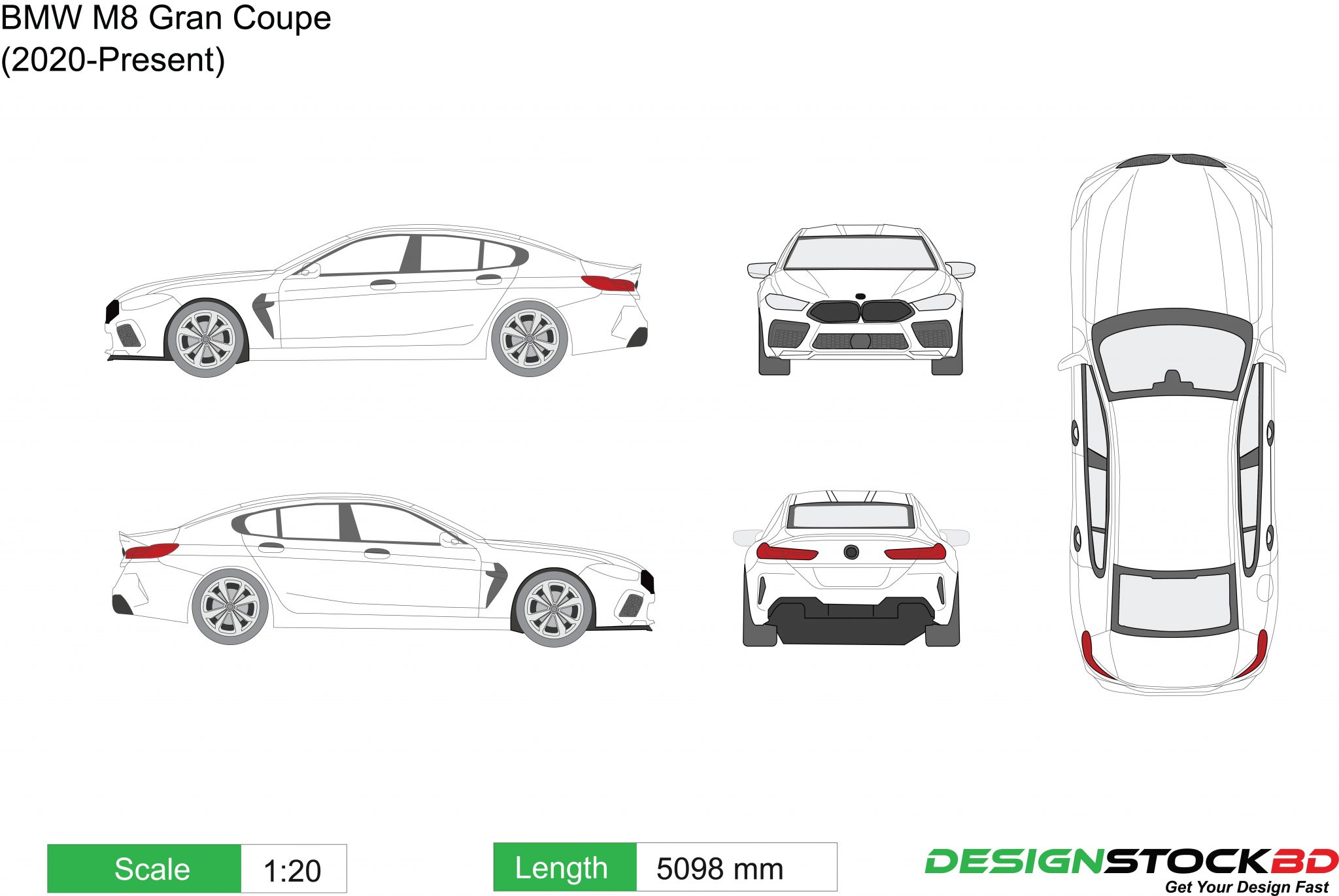 BMW M8 Gran Coupe (2020-Present) | Car Template | Vehicle Outline ...