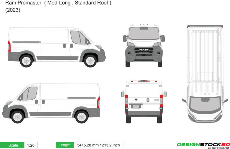 Dodge Ram Promaster (2023) Med-Long , Standard Roof | Van Template ...