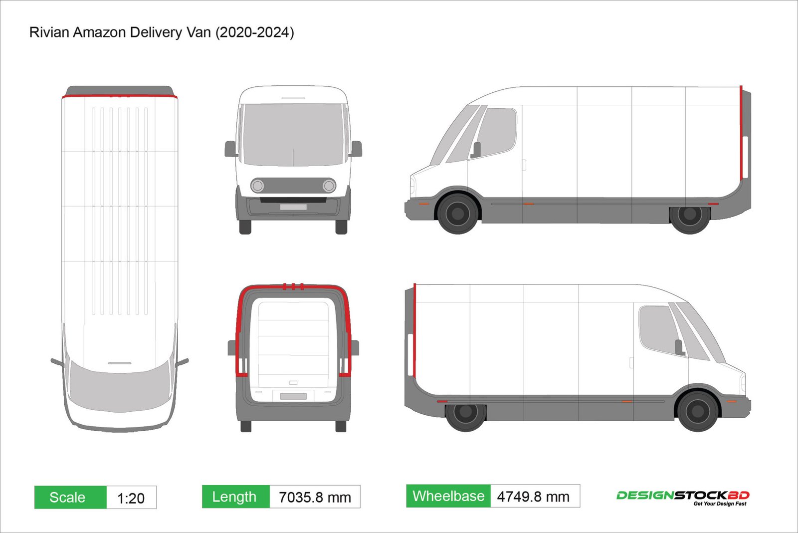 Rivian Amazon Delivery Van (2020-2024), Van Template , Vehicle Outline ...
